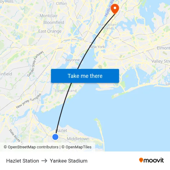 Hazlet Station to Yankee Stadium map