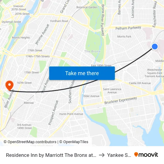 Residence Inn by Marriott The Bronx at Metro Center Atrium to Yankee Stadium map