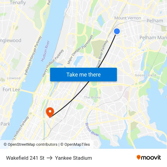 Wakefield 241 St to Yankee Stadium map