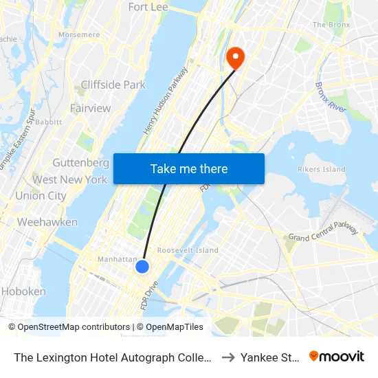 The Lexington Hotel Autograph Collection New York to Yankee Stadium map
