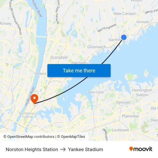 Noroton Heights Station to Yankee Stadium map