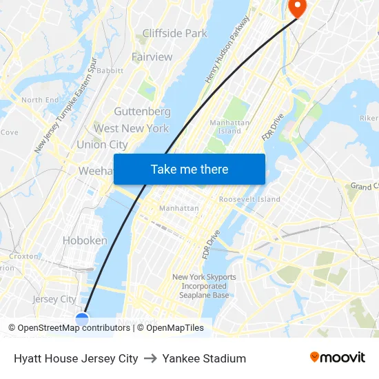 Hyatt House Jersey City to Yankee Stadium map