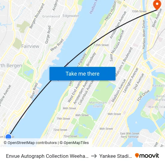 Envue Autograph Collection Weehawken to Yankee Stadium map