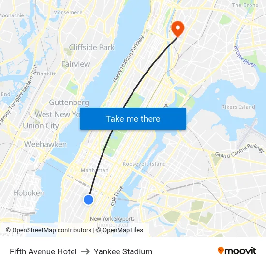 Fifth Avenue Hotel to Yankee Stadium map