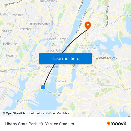 Liberty State Park to Yankee Stadium map