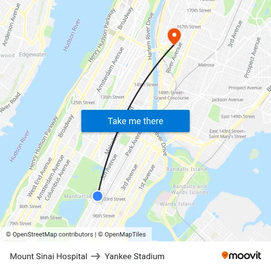 Mount Sinai Hospital to Yankee Stadium map