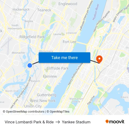 Vince Lombardi Park & Ride to Yankee Stadium map