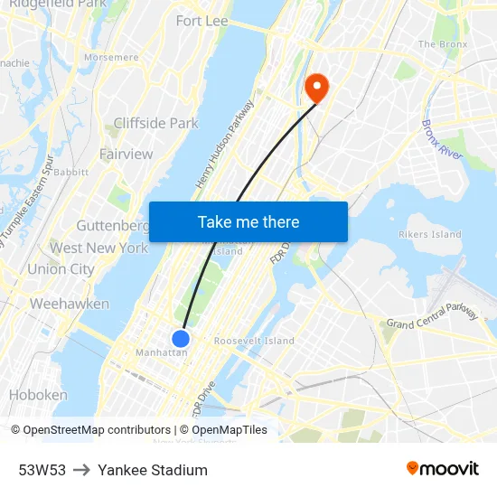 53W53 to Yankee Stadium map