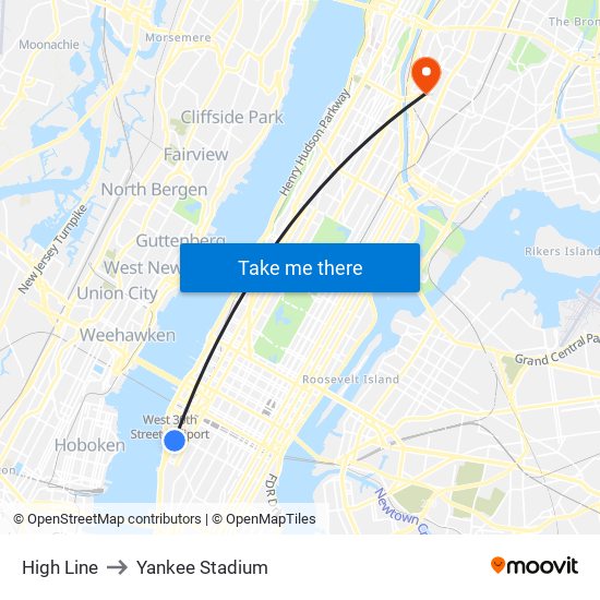 High Line to Yankee Stadium map