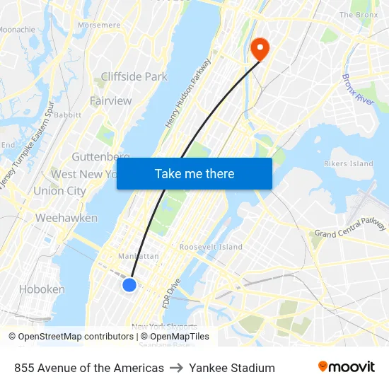 855 Avenue of the Americas to Yankee Stadium map