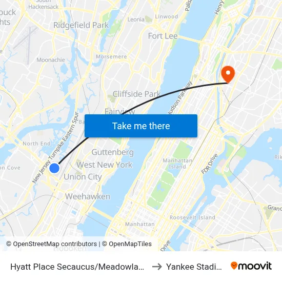 Hyatt Place Secaucus/Meadowlands to Yankee Stadium map