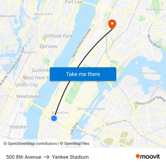 500 8th Avenue to Yankee Stadium map