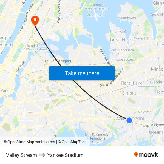 Valley Stream to Yankee Stadium map
