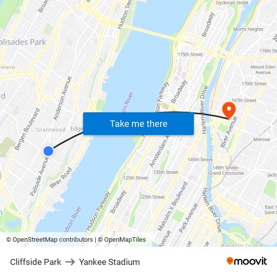 Cliffside Park to Yankee Stadium map