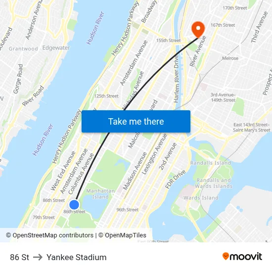 86 St to Yankee Stadium map
