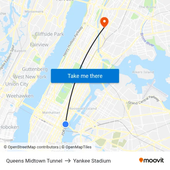 Queens Midtown Tunnel to Yankee Stadium map