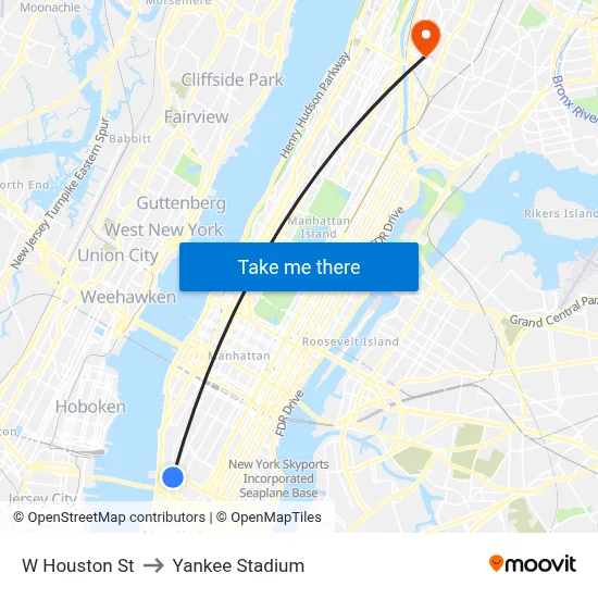 W Houston St to Yankee Stadium map