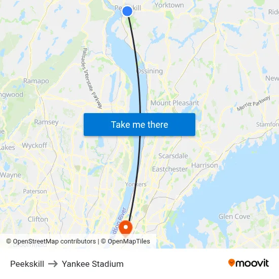 Peekskill to Yankee Stadium map