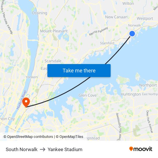 South Norwalk to Yankee Stadium map