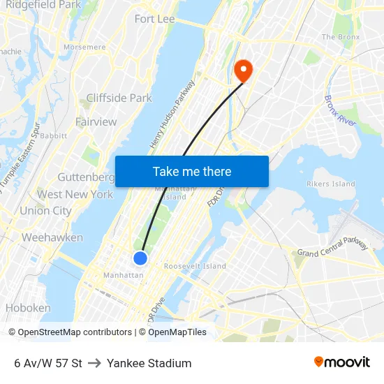 6 Av/W 57 St to Yankee Stadium map