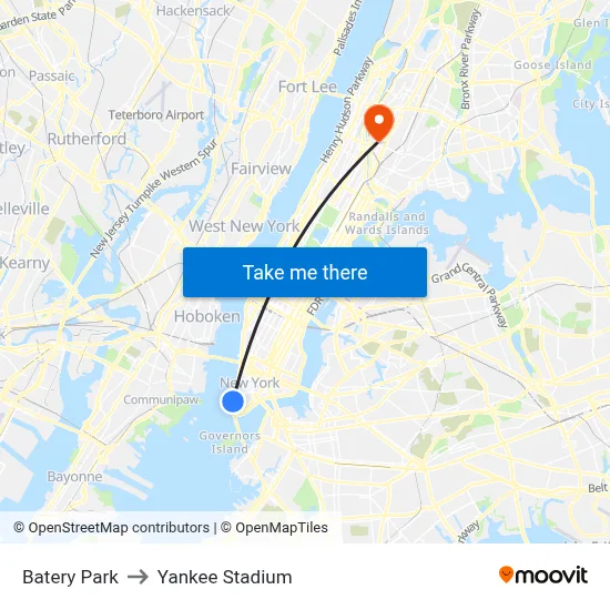 Batery Park to Yankee Stadium map