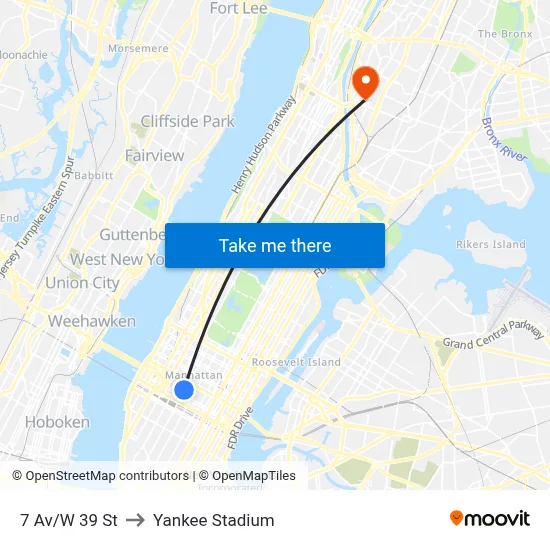 7 Av/W 39 St to Yankee Stadium map