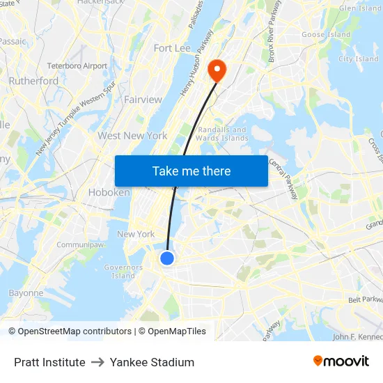 Pratt Institute to Yankee Stadium map