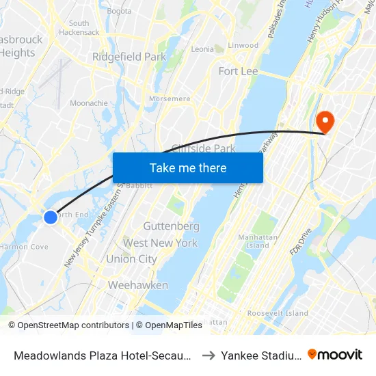 Meadowlands Plaza Hotel-Secaucus to Yankee Stadium map