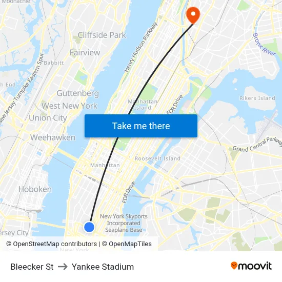 Bleecker St to Yankee Stadium map