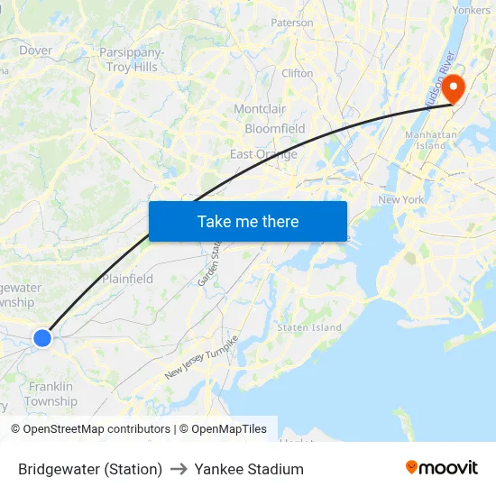Bridgewater (Station) to Yankee Stadium map