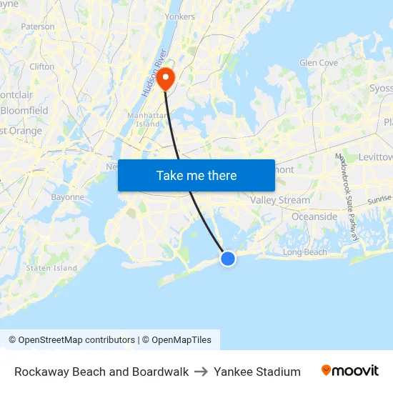Rockaway Beach and Boardwalk to Yankee Stadium map