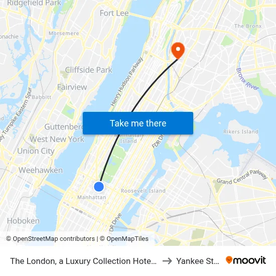 The London, a Luxury Collection Hotel, New York City to Yankee Stadium map