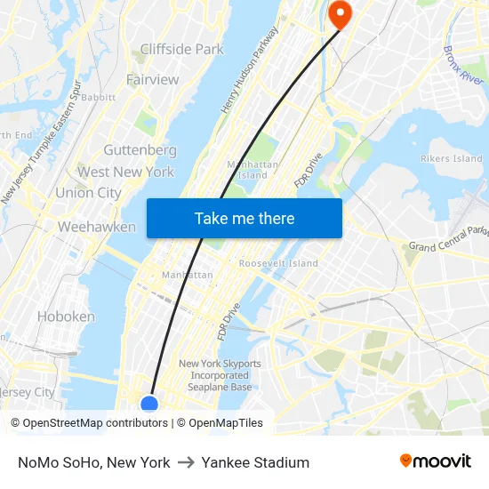 NoMo SoHo, New York to Yankee Stadium map