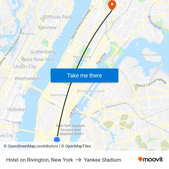 Hotel on Rivington, New York to Yankee Stadium map