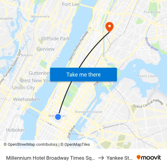 Millennium Hotel Broadway Times Square, New York to Yankee Stadium map