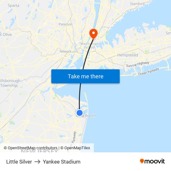 Little Silver to Yankee Stadium map