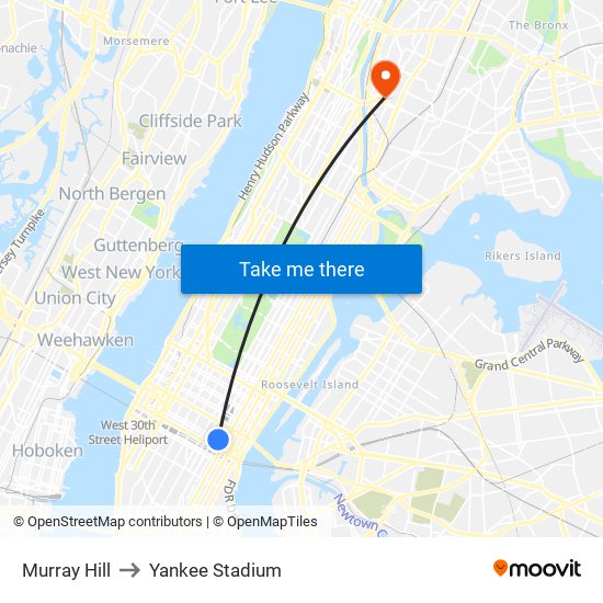 Murray Hill to Yankee Stadium map