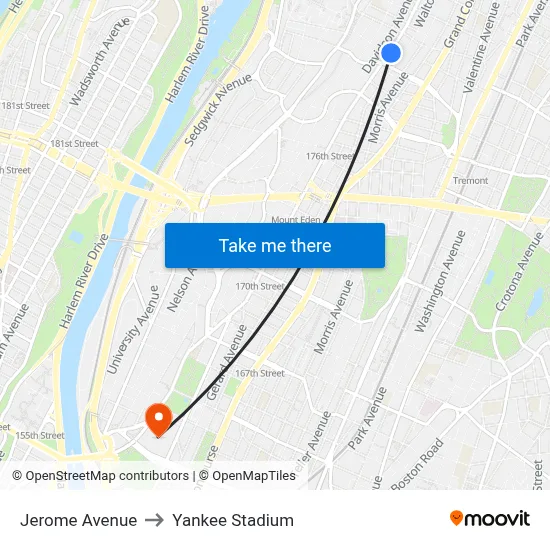 Jerome Avenue to Yankee Stadium map