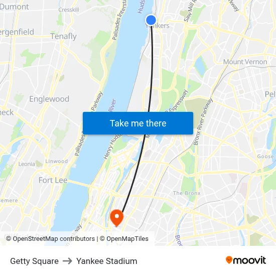 Getty Square to Yankee Stadium map