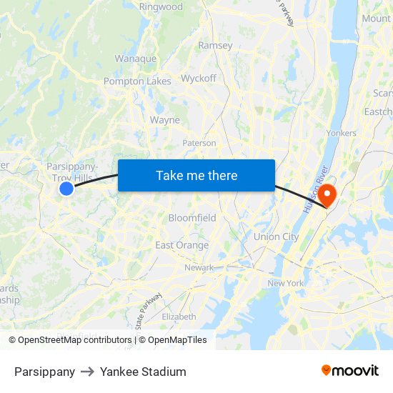 Parsippany to Yankee Stadium map