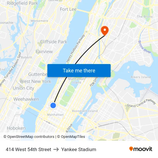 414 West 54th Street to Yankee Stadium map