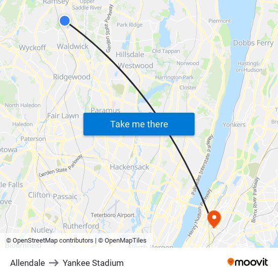 Allendale to Yankee Stadium map