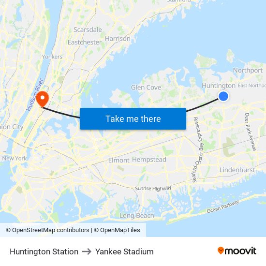 Huntington Station to Yankee Stadium map