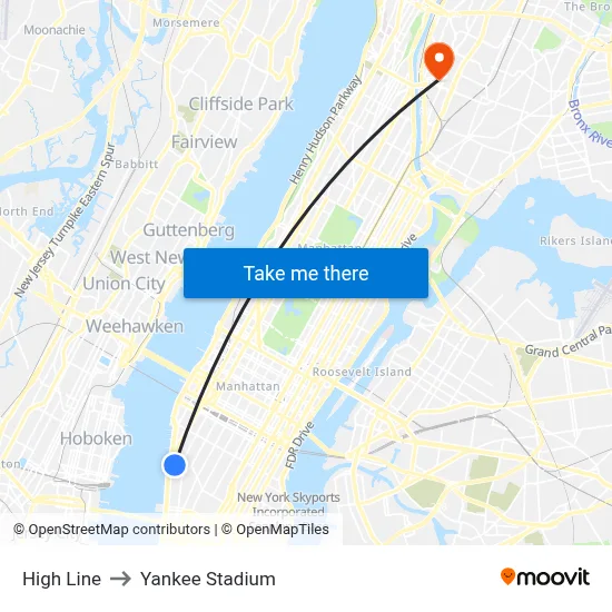 High Line to Yankee Stadium map