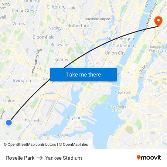 Roselle Park to Yankee Stadium map