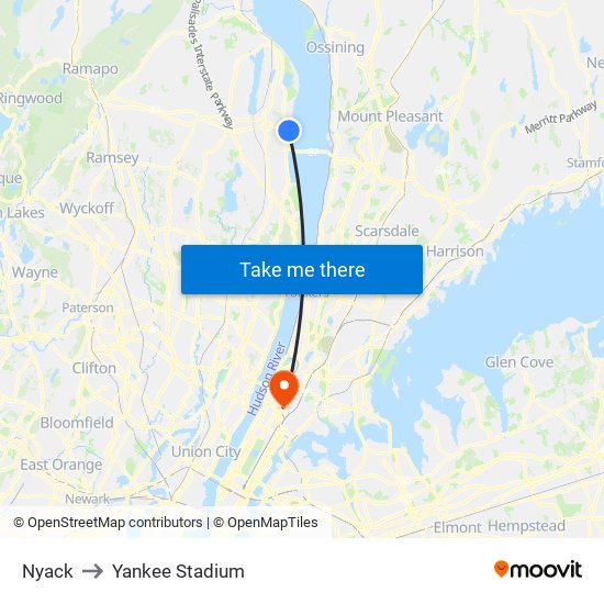 Nyack to Yankee Stadium map