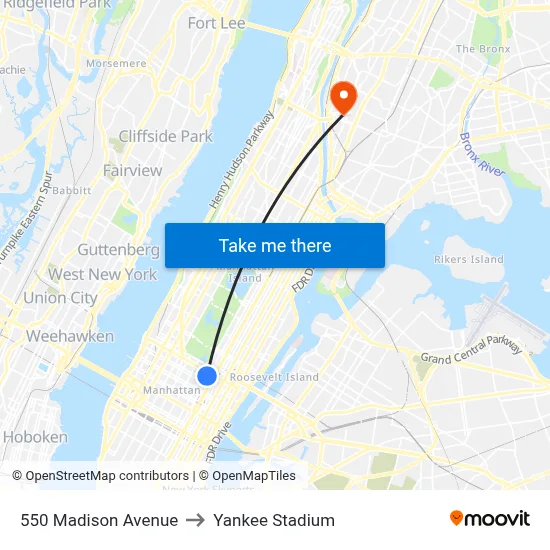 550 Madison Avenue to Yankee Stadium map