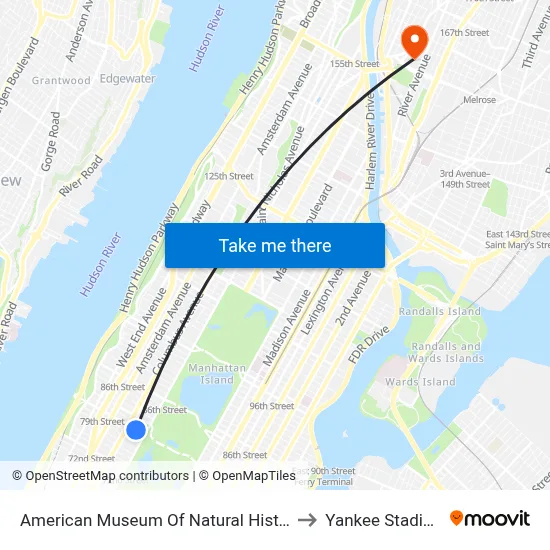 American Museum Of Natural History to Yankee Stadium map