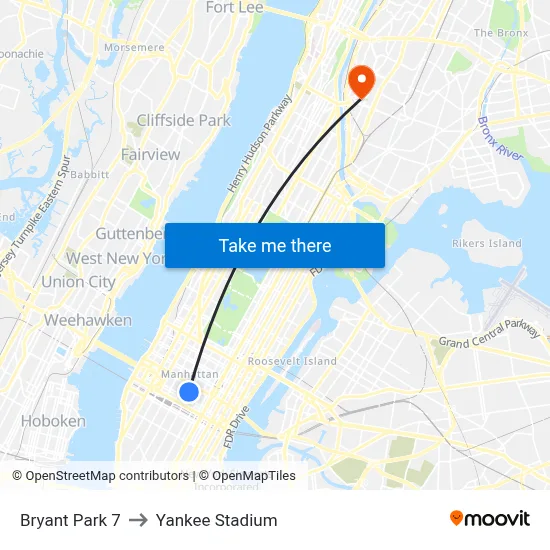 Bryant Park 7 to Yankee Stadium map