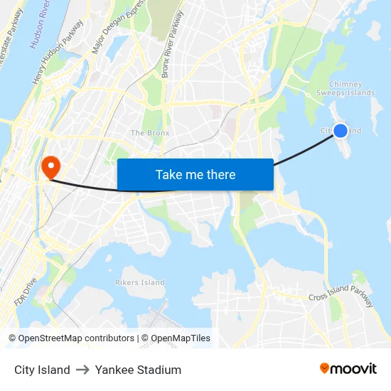 City Island to Yankee Stadium map
